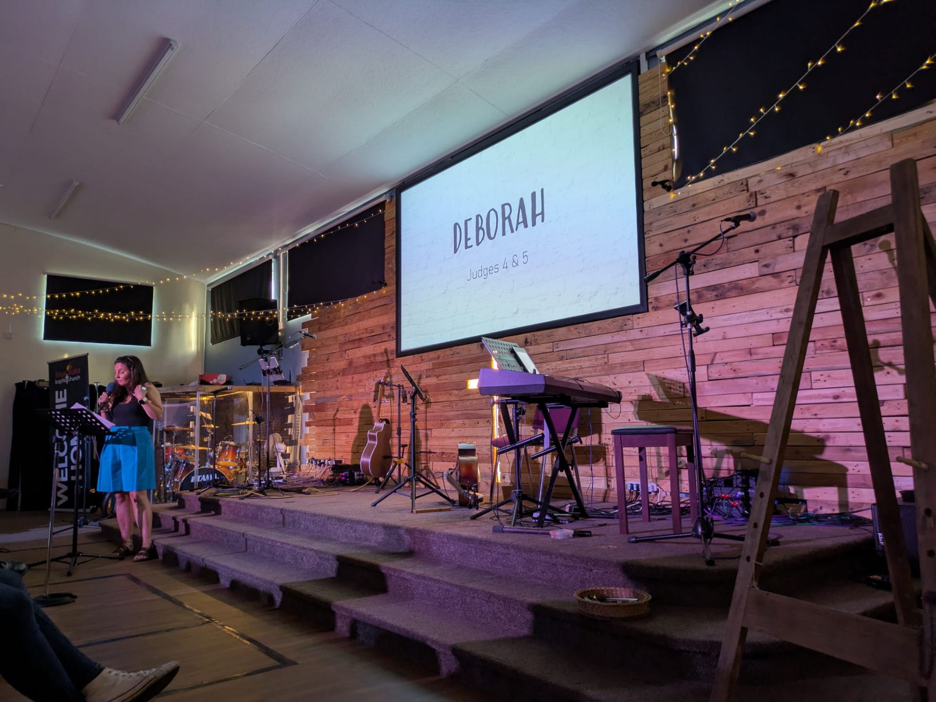 Speaker sharing a talk on Deborah in the church