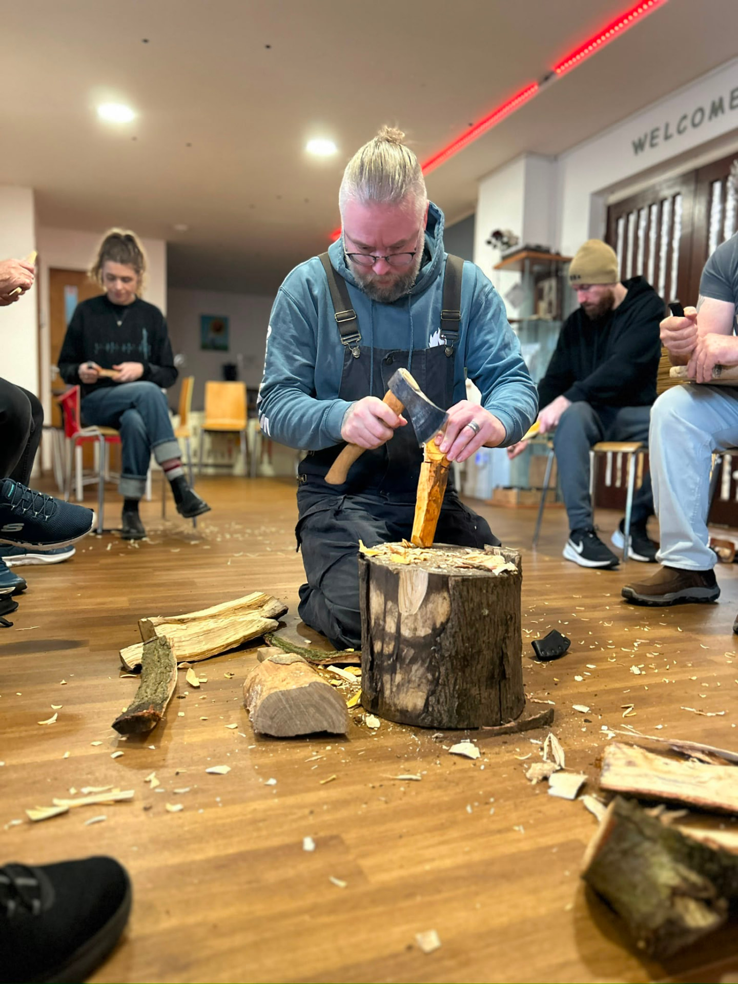 Whittling workshop in the church hall
